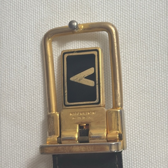 Mario Valentino Black Leather Belt Gold Enamel Buckle - Picture 3 of 5